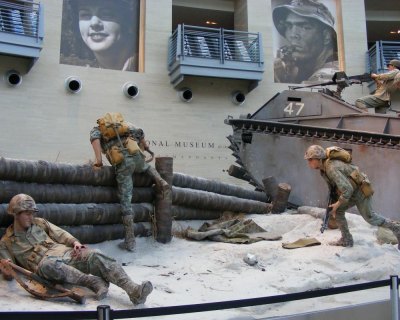 In the museum's foyer, an exhibition pays tribute to amphibious assault missions of World War II. Image:StudyHall.Rocks.